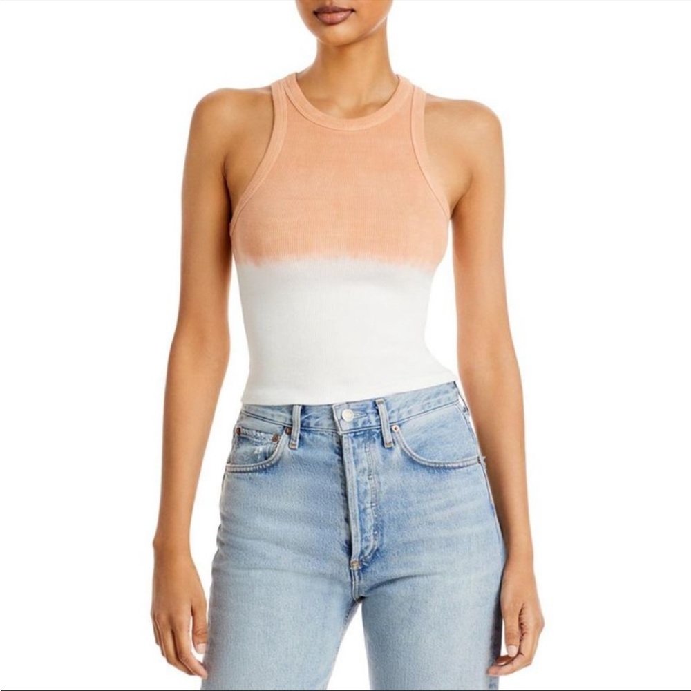 NWT - FORE two tone sleeveless tank top crew neck brown + white size small